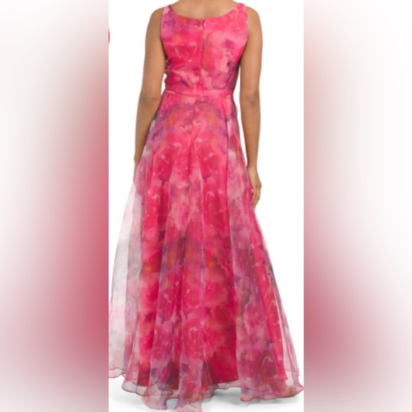 RENE BY RENE RUIZ NECK FLORAL ORGANZA PRINTED GOWN pink multi - Picture 7 of 16